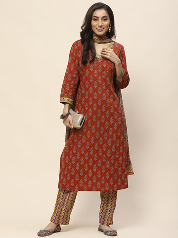 Printed Cotton Suit Set With Dupatta