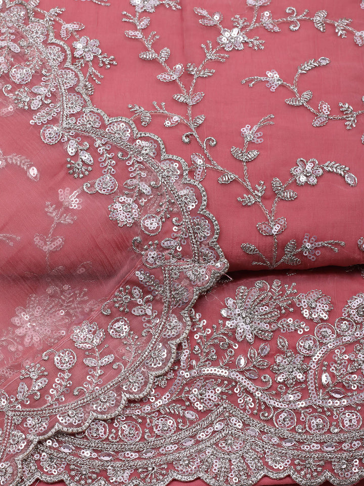 Embroidered Organza Unstitched Suit With Pant &amp; Dupatta