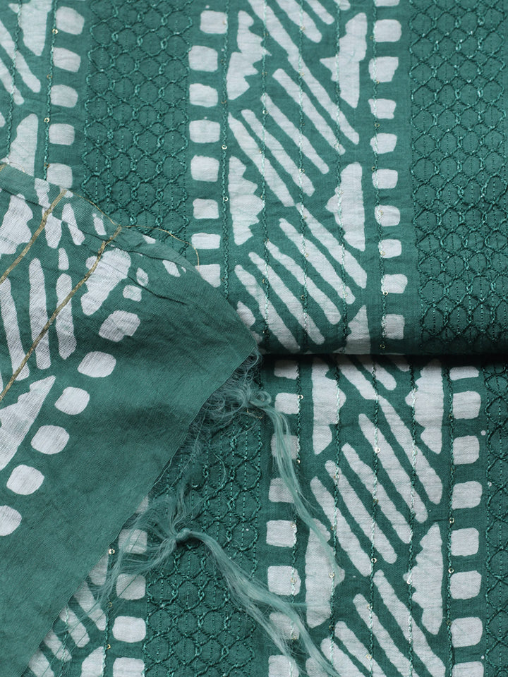 Printed Cotton Blend Unstitched Suit With Pant &amp; Dupatta