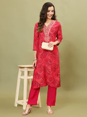 Bandhani Printed Cotton Kurta With Pants