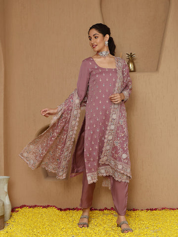 Embroidery Art Chiffon Unstitched Suit With Dupatta