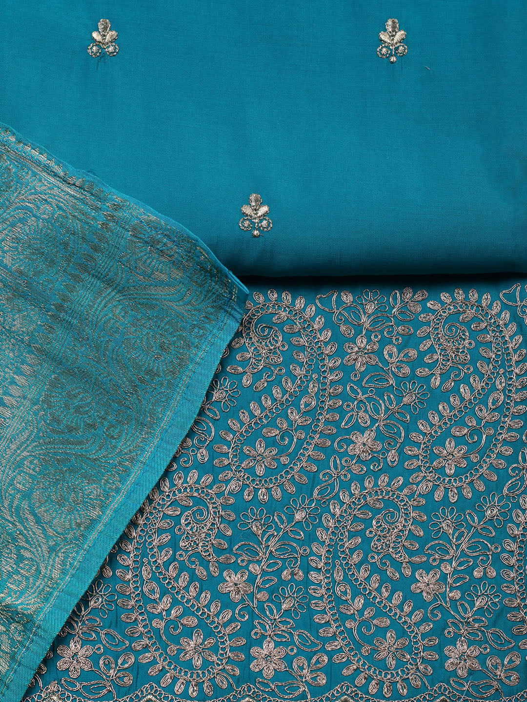 Woven Design Chanderi Unstitched Suit With Pant &amp; Dupatta
