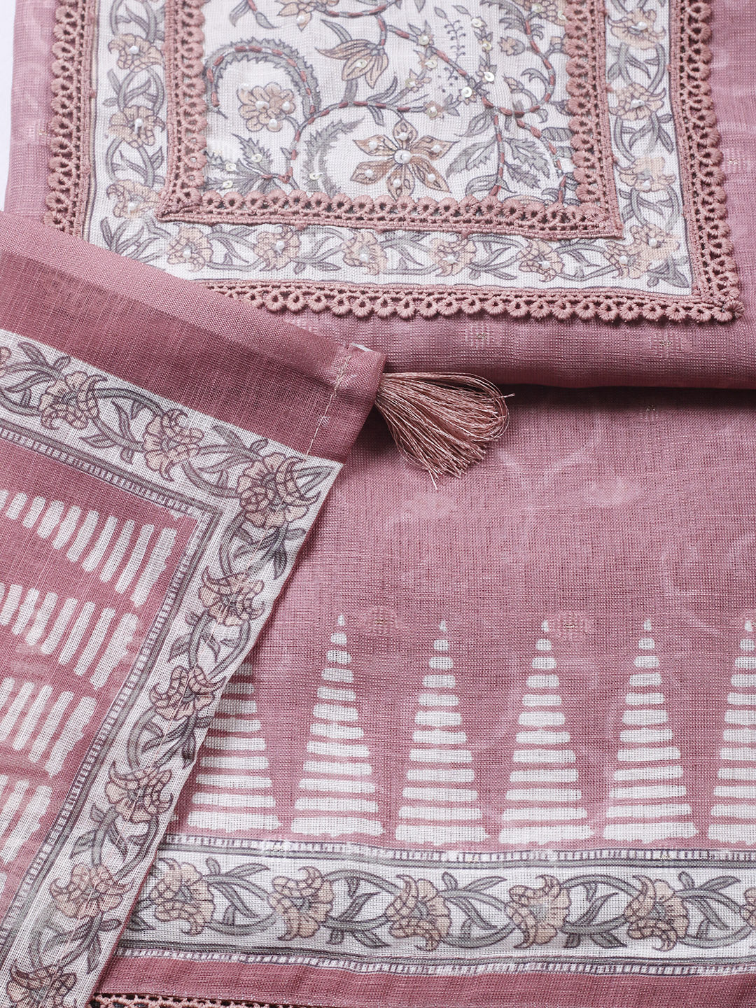 Embroidered Cotton Blend Unstitched Suit With Pant &amp; Dupatta