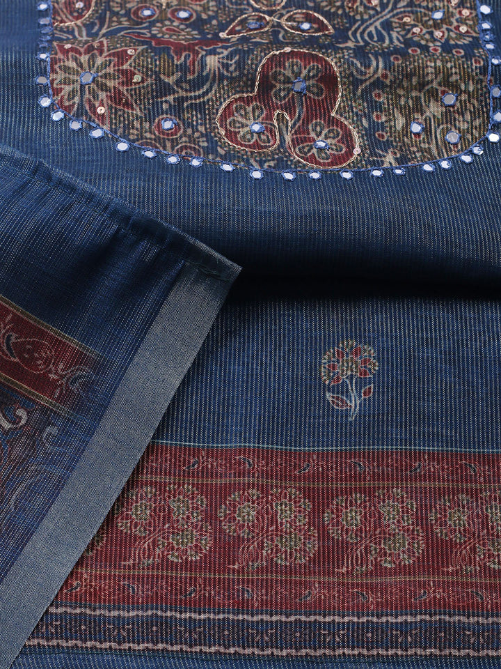 Embroidered Chanderi Unstitched Suit With Pant &amp; Dupatta