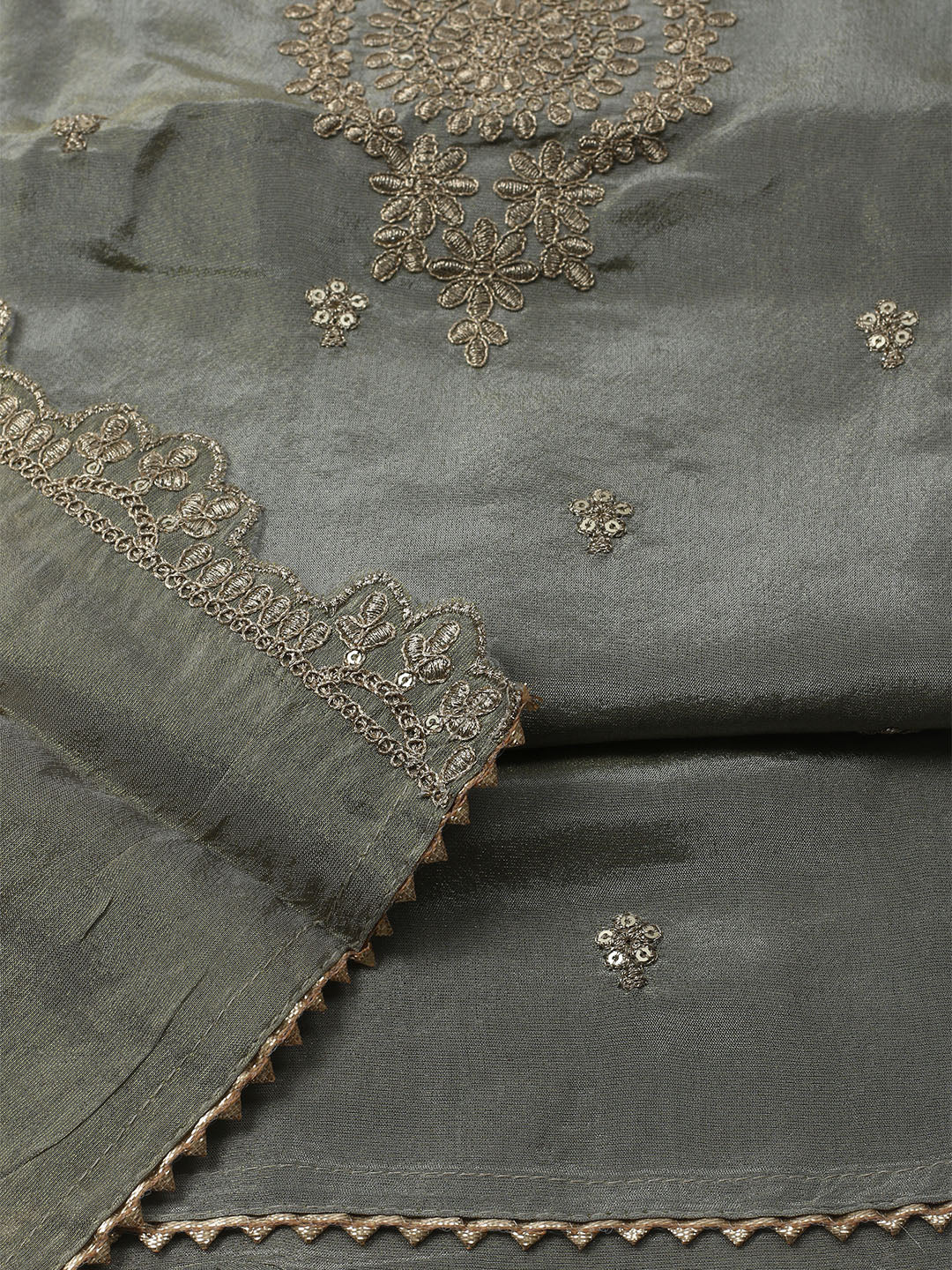 Embroidered Organza Unstitched Kurta With Pant &amp; Dupatta