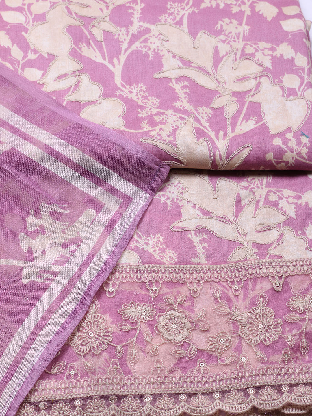 Embroidered Cotton Blend Unstitched Suit With Pant &amp; Dupatta