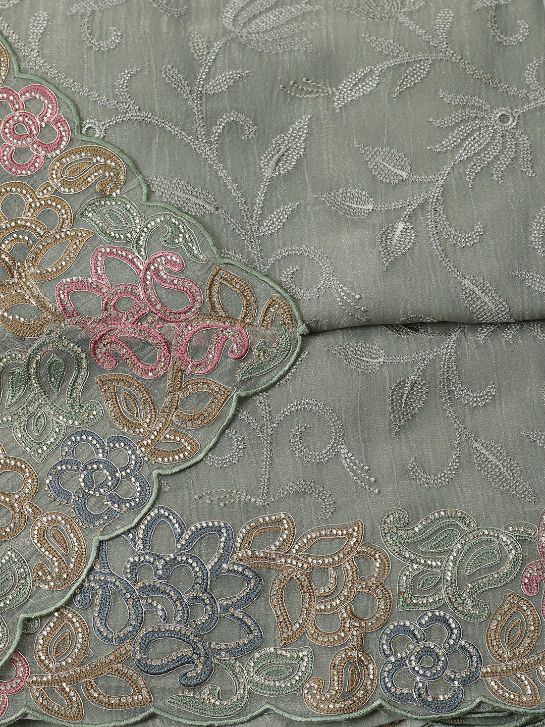 Embroidered Tissue Unstitched Suit With Pant &amp; Dupatta