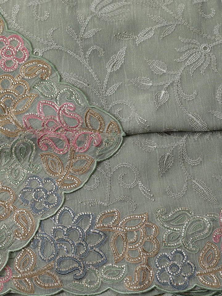 Embroidered Tissue Unstitched Suit With Pant &amp; Dupatta