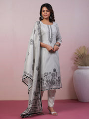 Neck Embroidery Art Tussar Kurta With Pants & Dupatta