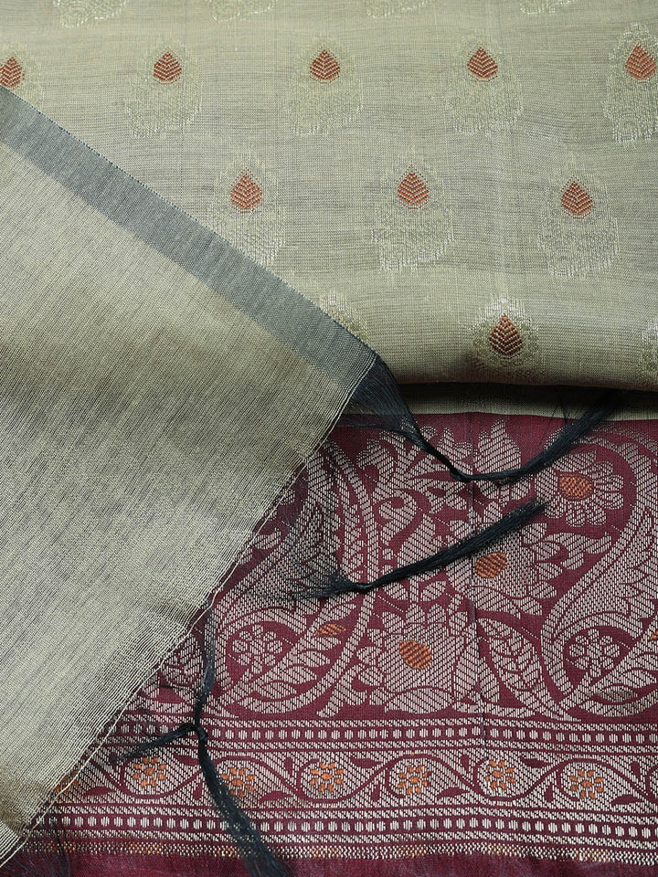 Woven Design Chanderi Unstitched Suit With Pant &amp; Dupatta