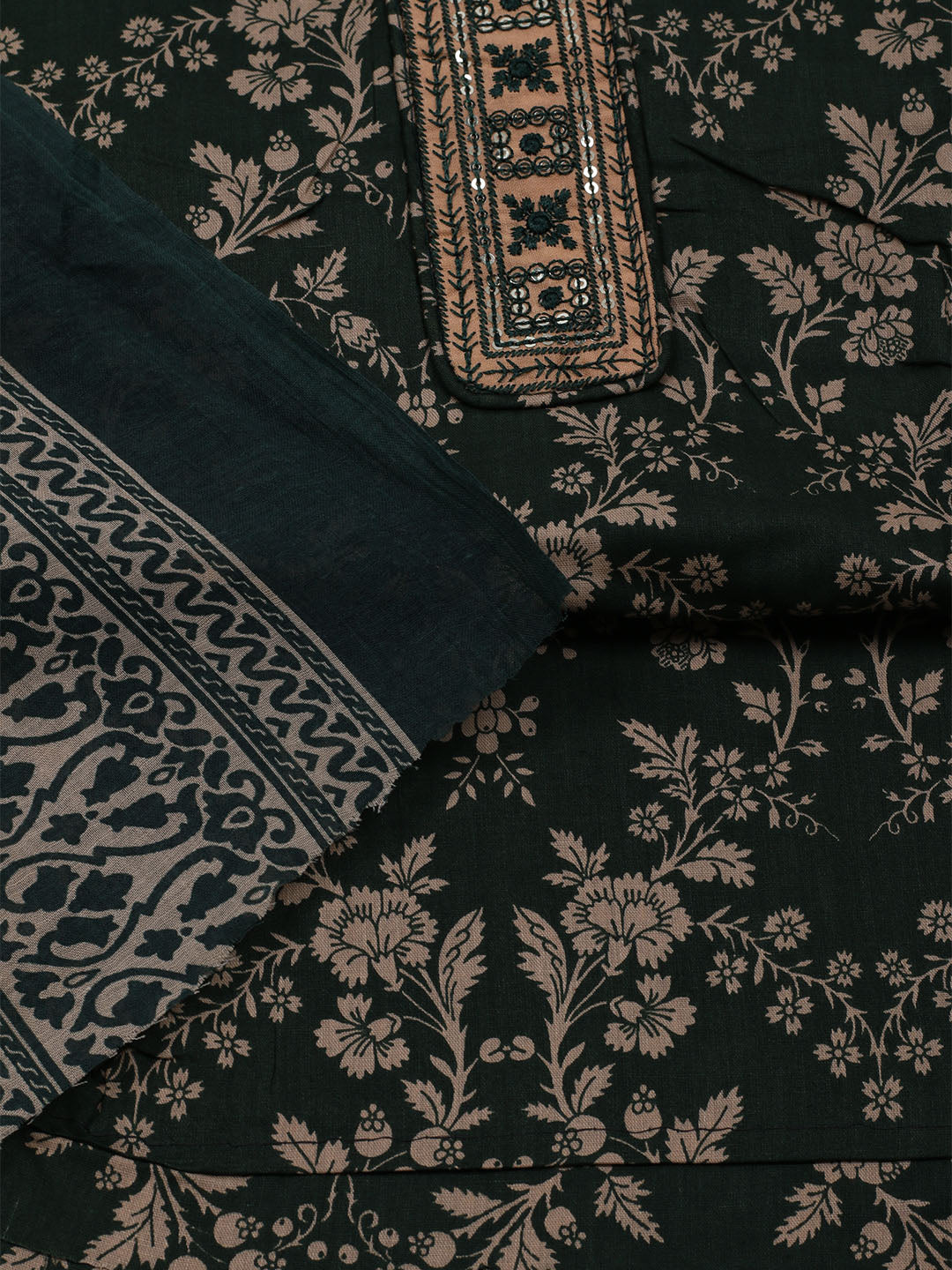 Printed Cotton Blend Unstitched Suit With Dupatta
