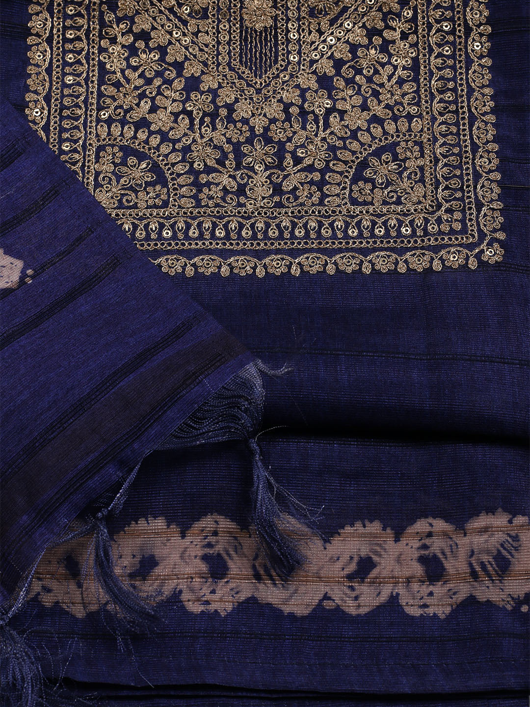 Embroidered Tussar Unstitched Suit With Dupatta