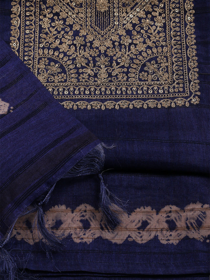 Embroidered Tussar Unstitched Suit With Dupatta