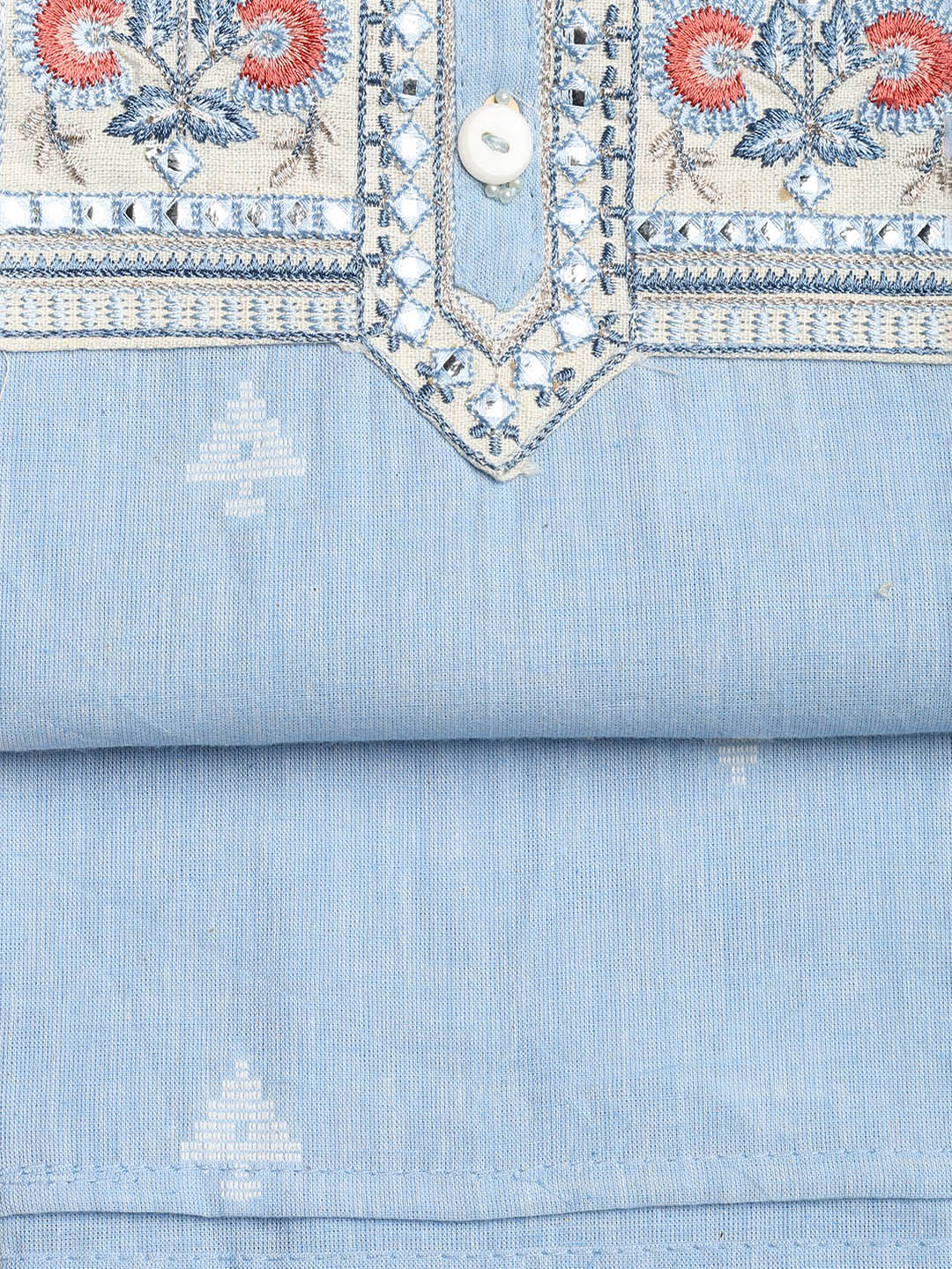 Neck Embroidered Cotton Blend Unstitched Suit With Dupatta