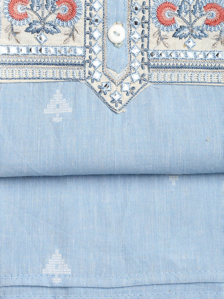 Neck Embroidered Cotton Blend Unstitched Suit With Dupatta