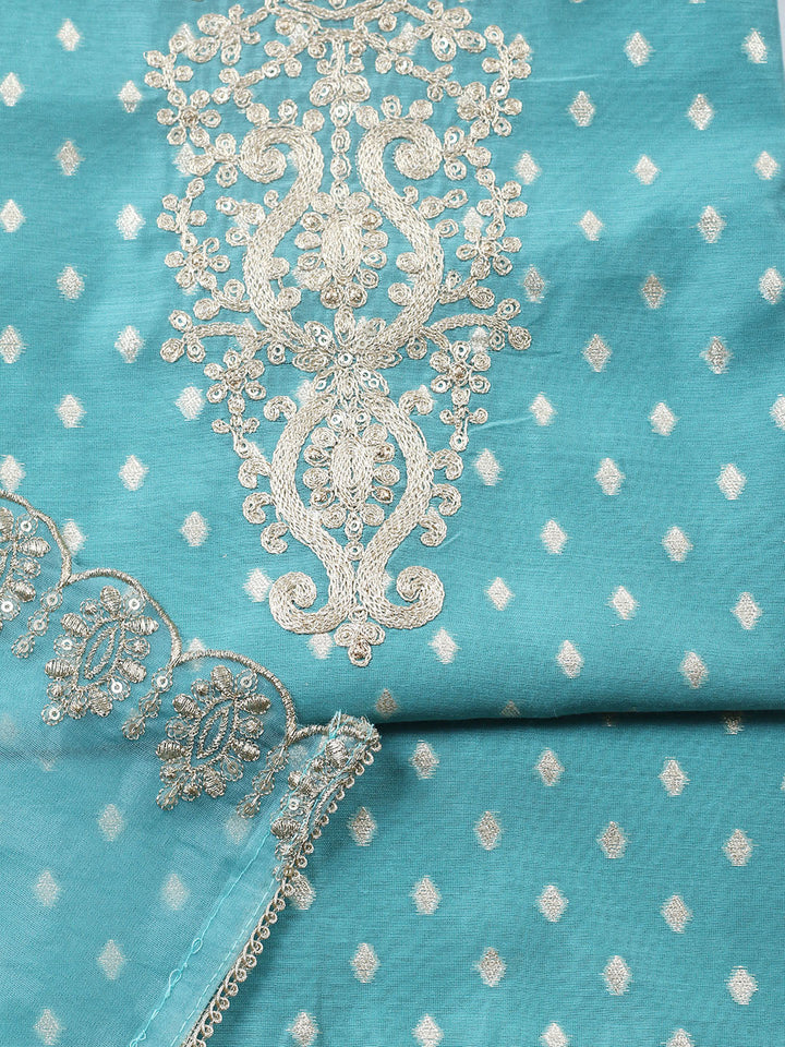 Embroidered Chanderi Unstitched Suit With Pant &amp; Dupatta