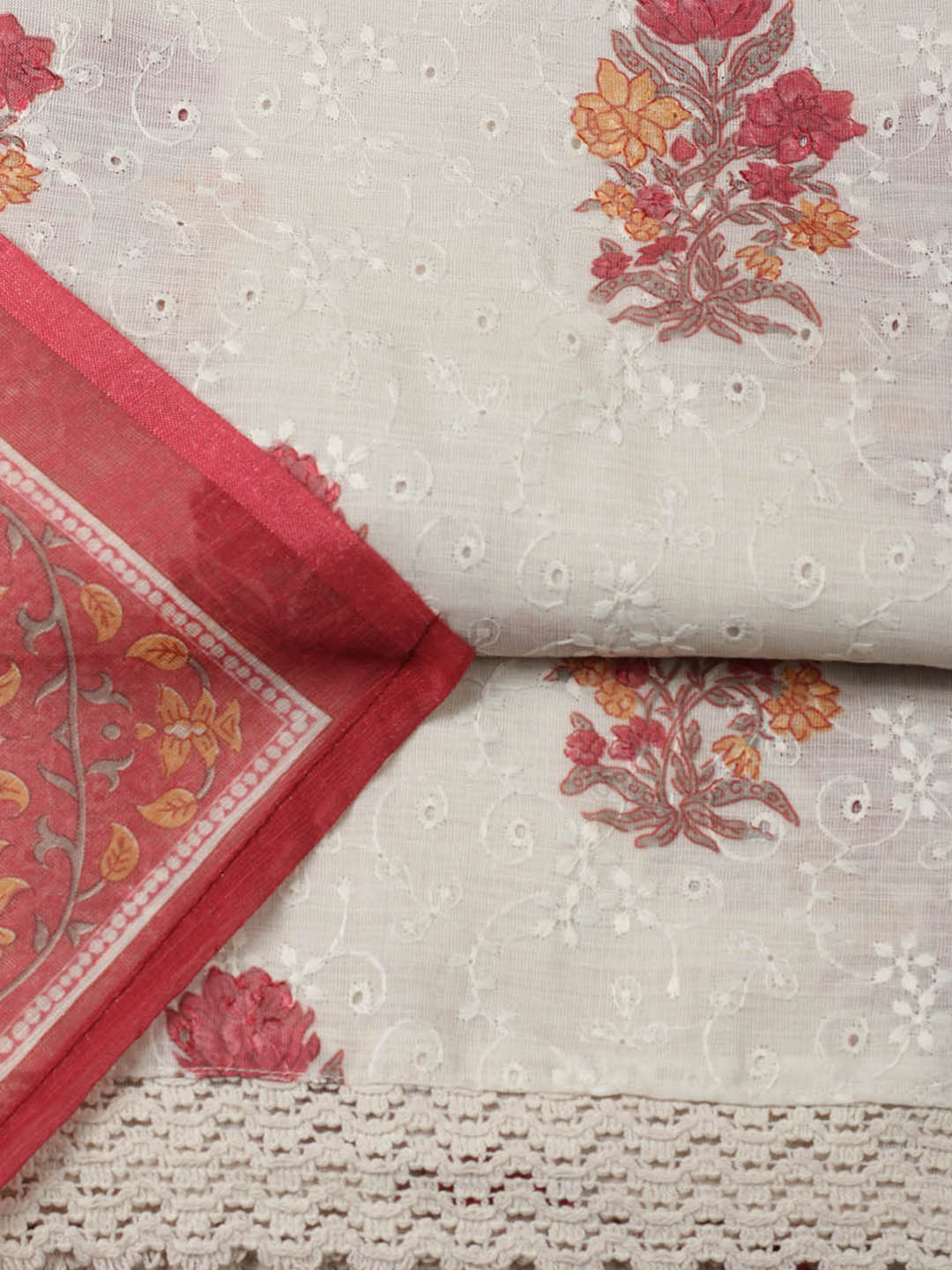 Embroidered Cotton Blend Unstitched Suit With Pant &amp; Dupatta