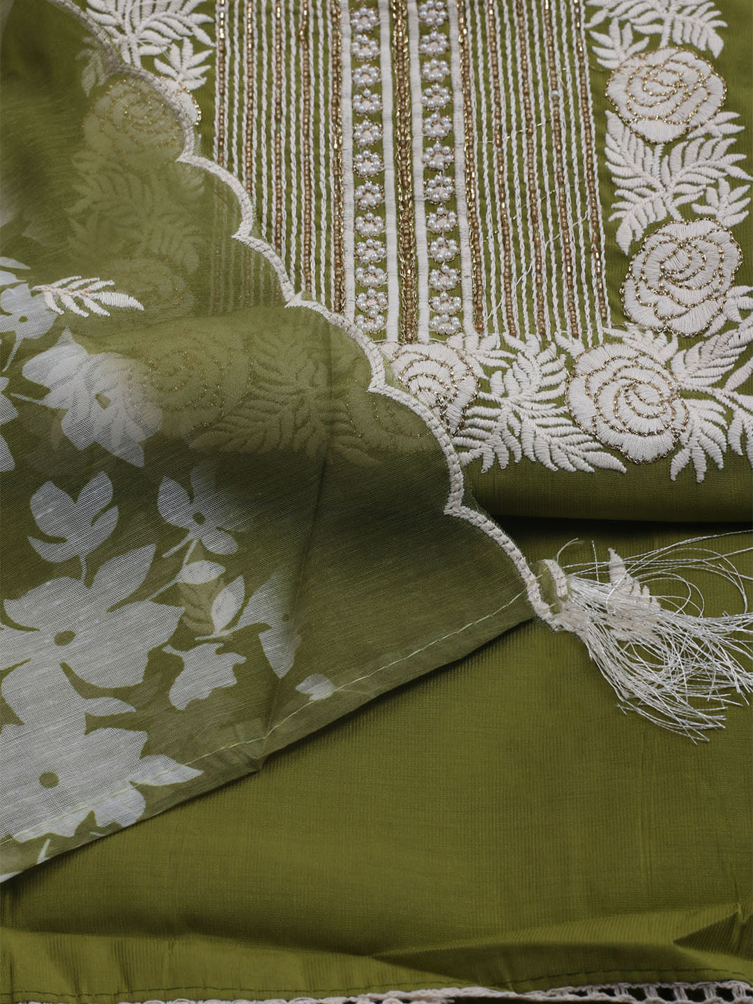 Neck Embroidered Chanderi Unstitched Suit With Dupatta