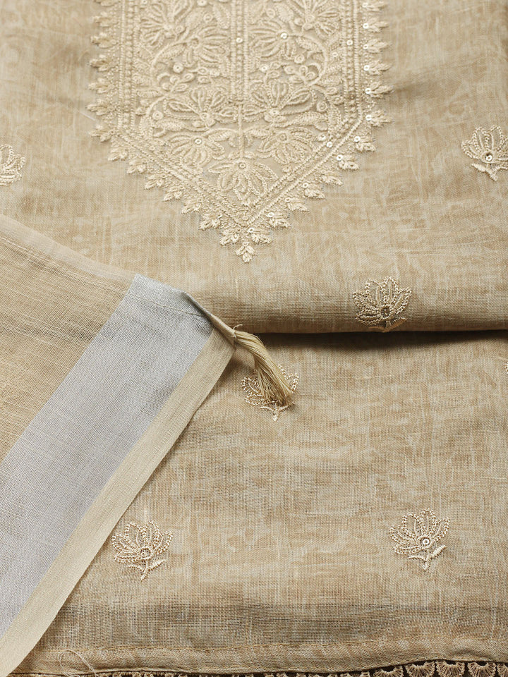 Embroidered Linen Blend UnstitchedSuit With Pant &amp; Dupatta