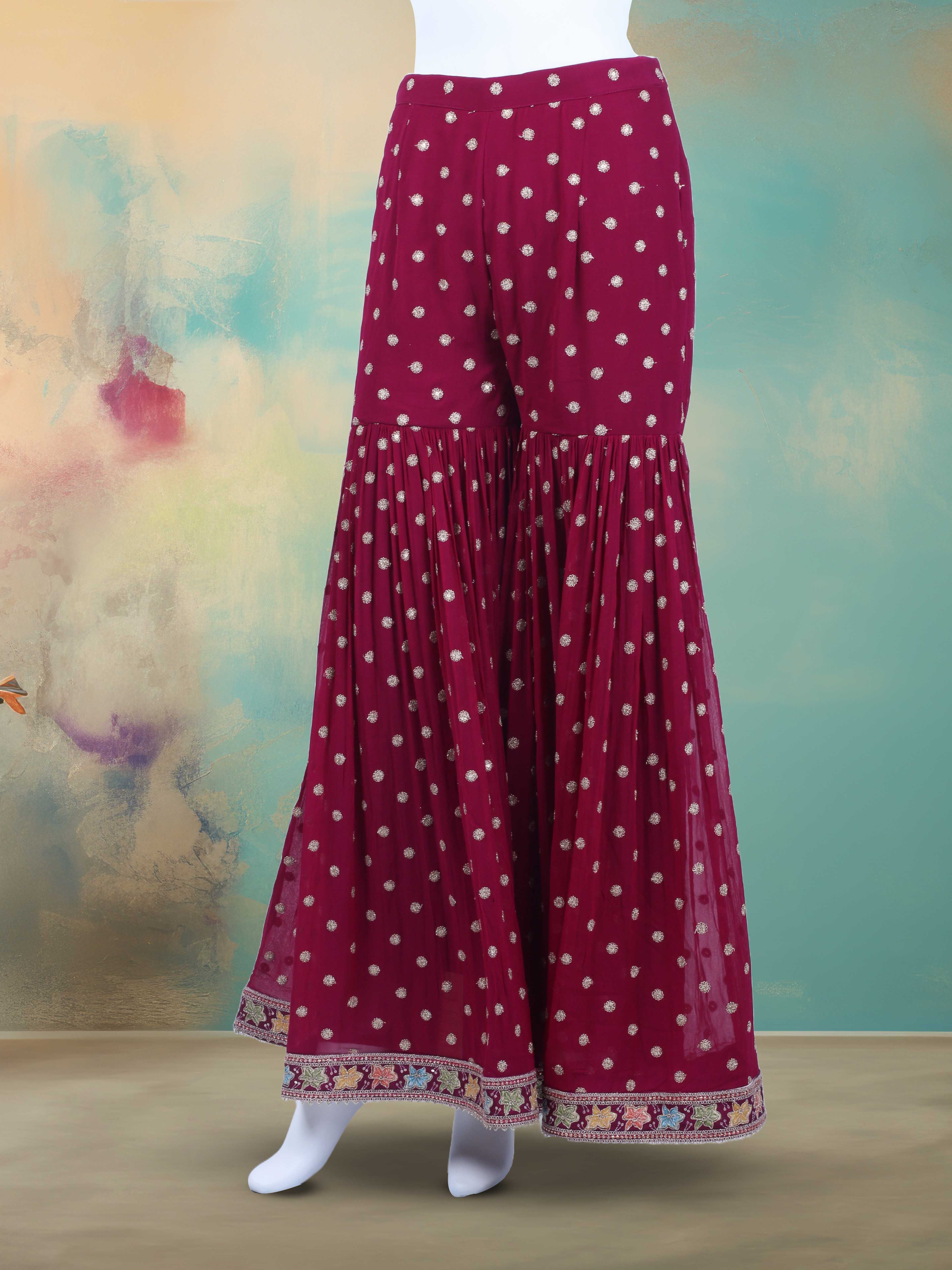 Embroidered Georgette Kurta With Garara & Dupatta