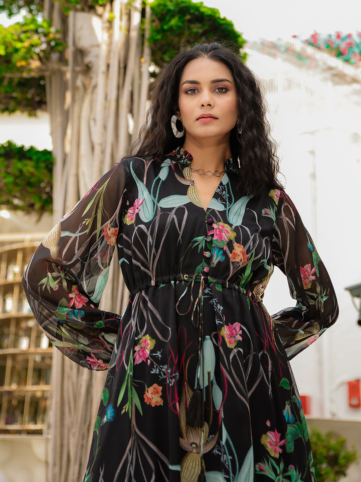Black Art Silk Embroidered Kurta