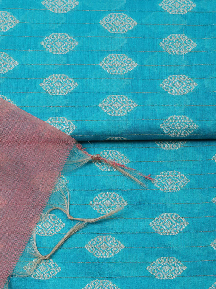 Printed Chanderi Unstitched Suit With Pant &amp; Dupatta