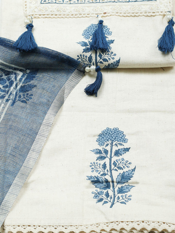 Printed Cotton Blend Unstitched Suit With Pant Dupatta