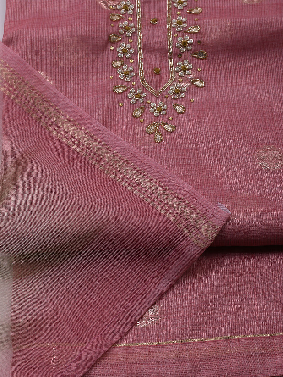 Embroidered Linen Unstitched Kurta With Pant & Dupatta