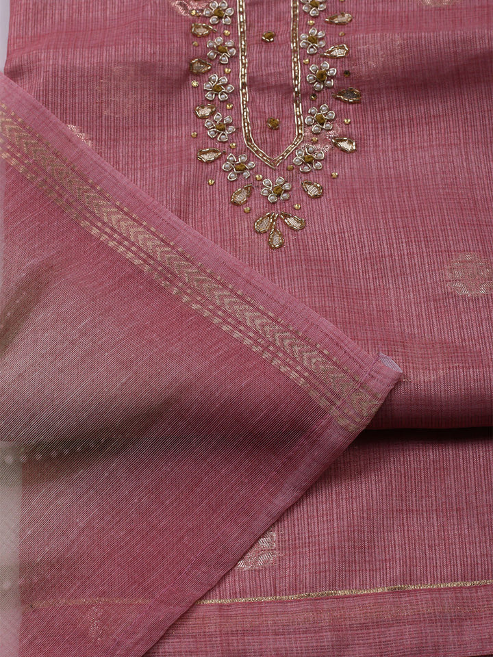 Embroidered Linen Unstitched Kurta With Pant &amp; Dupatta