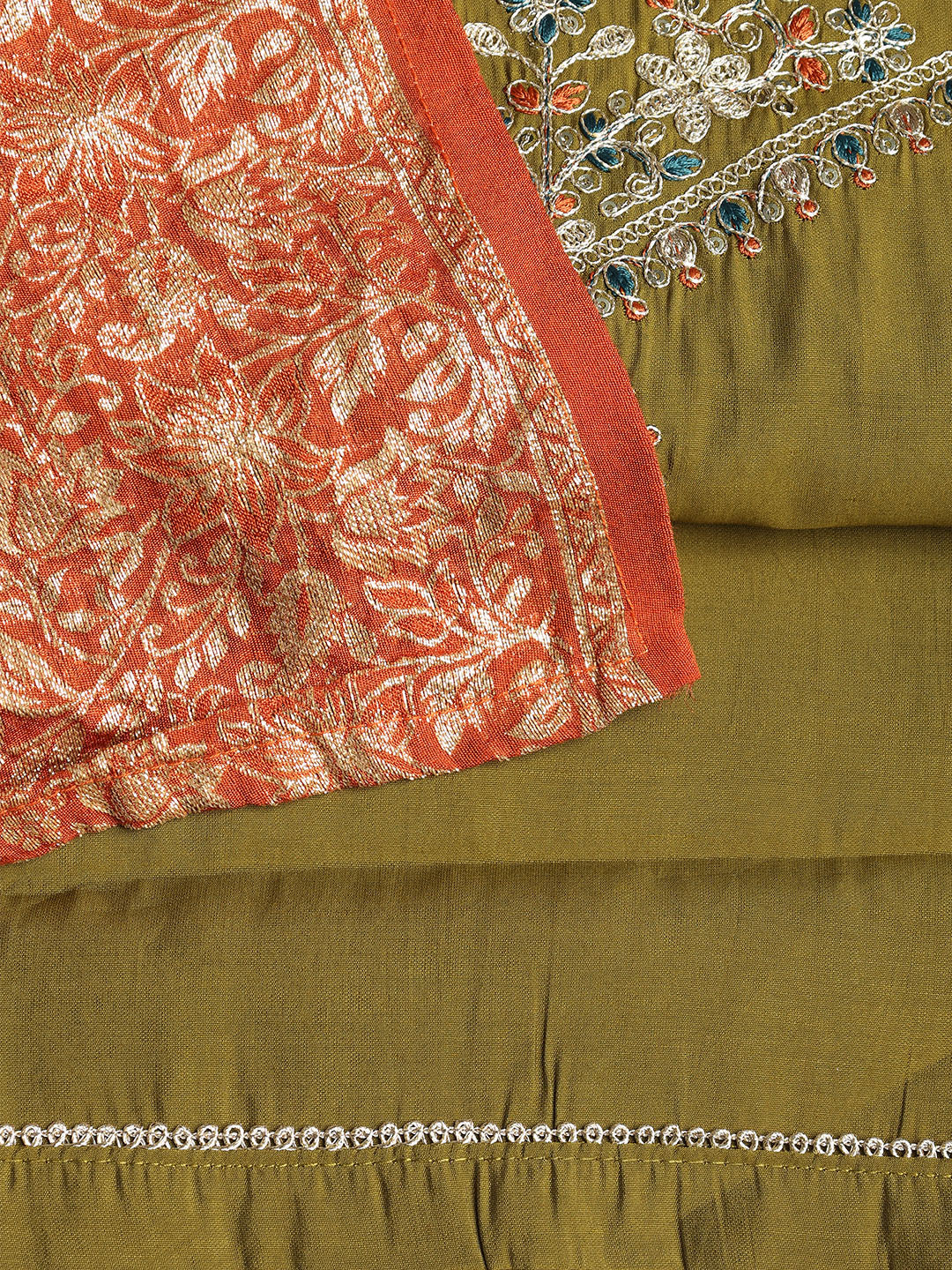 Neck Embroidered Chanderi Unstitched Suit With Dupatta