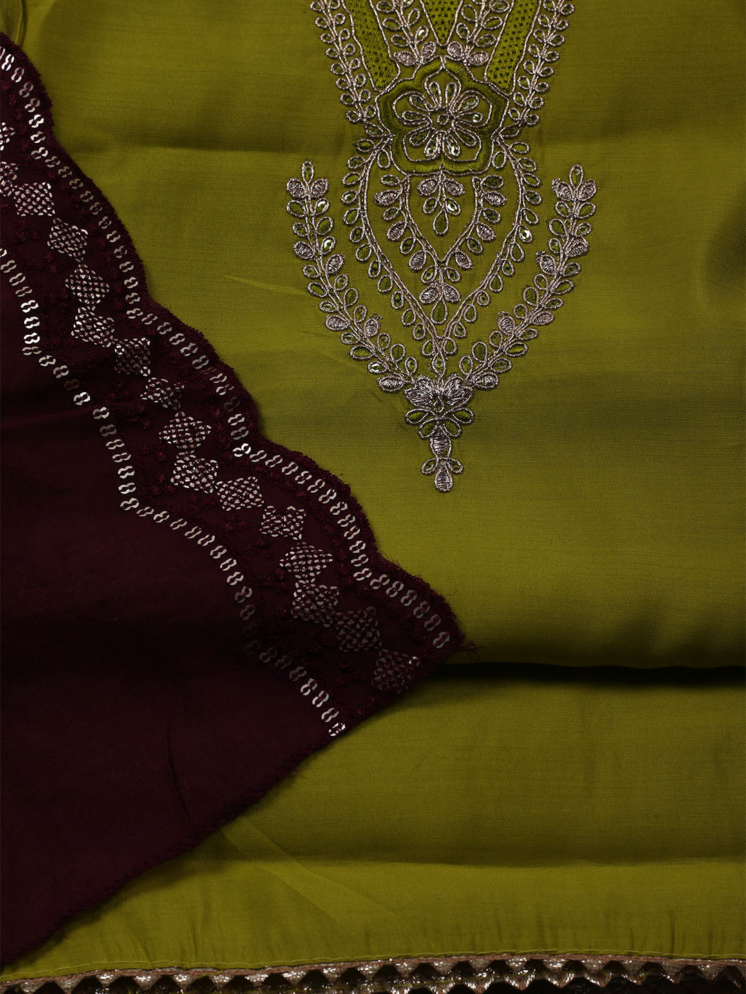 Neck Embroidered Chanderi Unstitched Suit With Dupatta