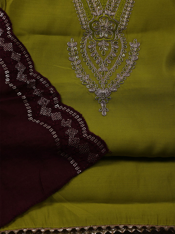 Neck Embroidered Chanderi Unstitched Suit With Dupatta