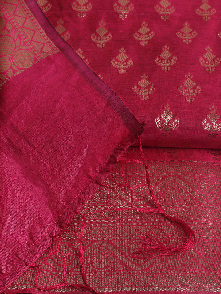 Woven Design Chanderi Unstitched Suit With Pant &amp; Dupatta