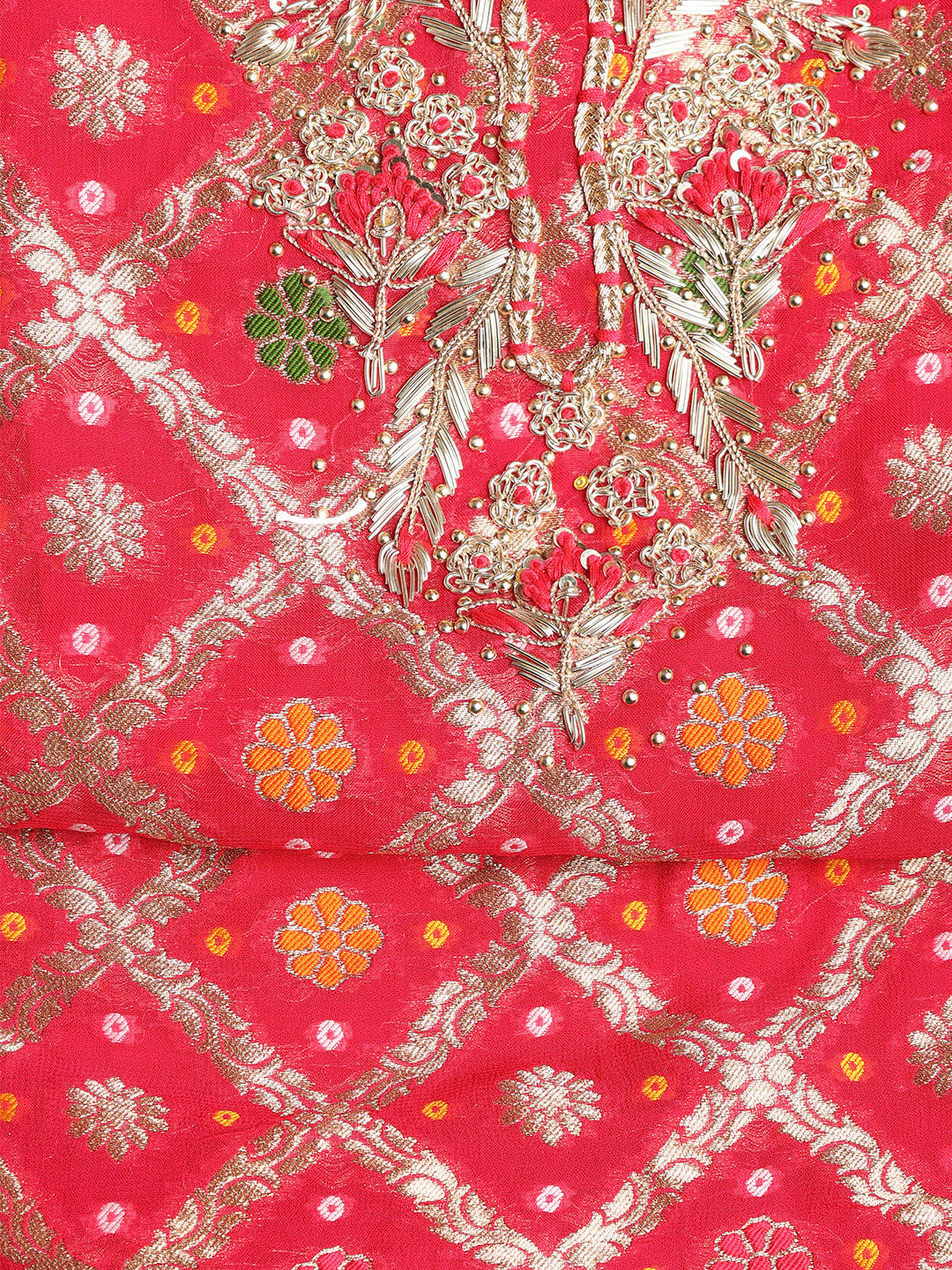 Neck Embroidered Georgette Unstitched Suit With Dupatta