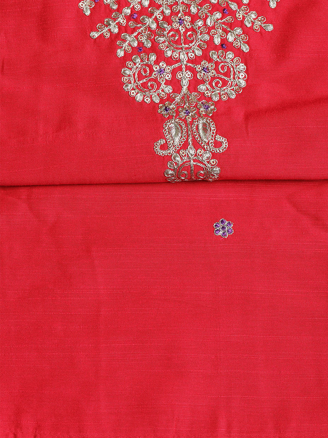 Embroidered Chanderi Unstitched Suit With Dupatta