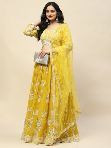 Resham Jaal Embroidered Georgette Choli With Lehenga & Dupatta