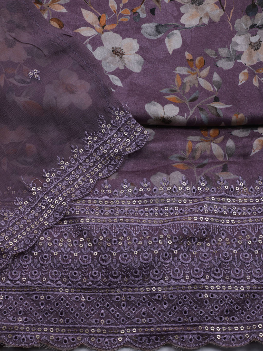 Printed Cotton Blend Unstitched Suit With Dupatta