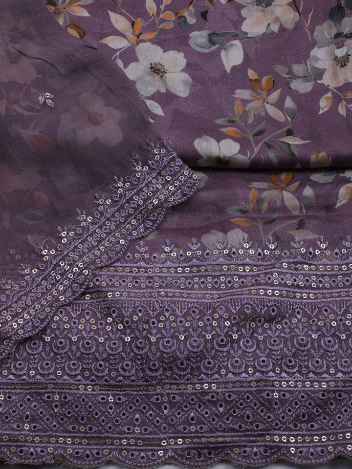 Printed Cotton Blend Unstitched Suit With Dupatta