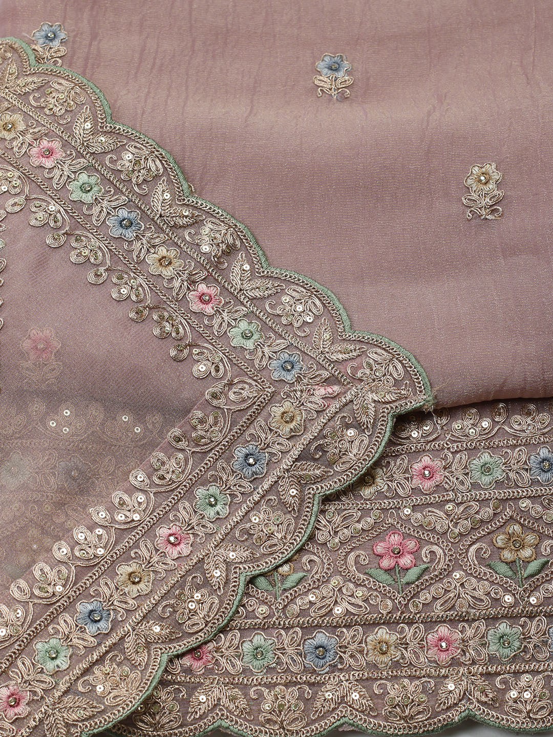 Embroidered Tissue Unstitched Suit With Pant &amp; Dupatta