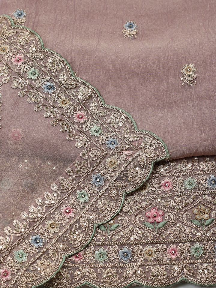 Embroidered Tissue Unstitched Suit With Pant &amp; Dupatta