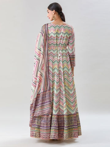 Floral Printed Anarkali Kurta With Legging & Dupatta