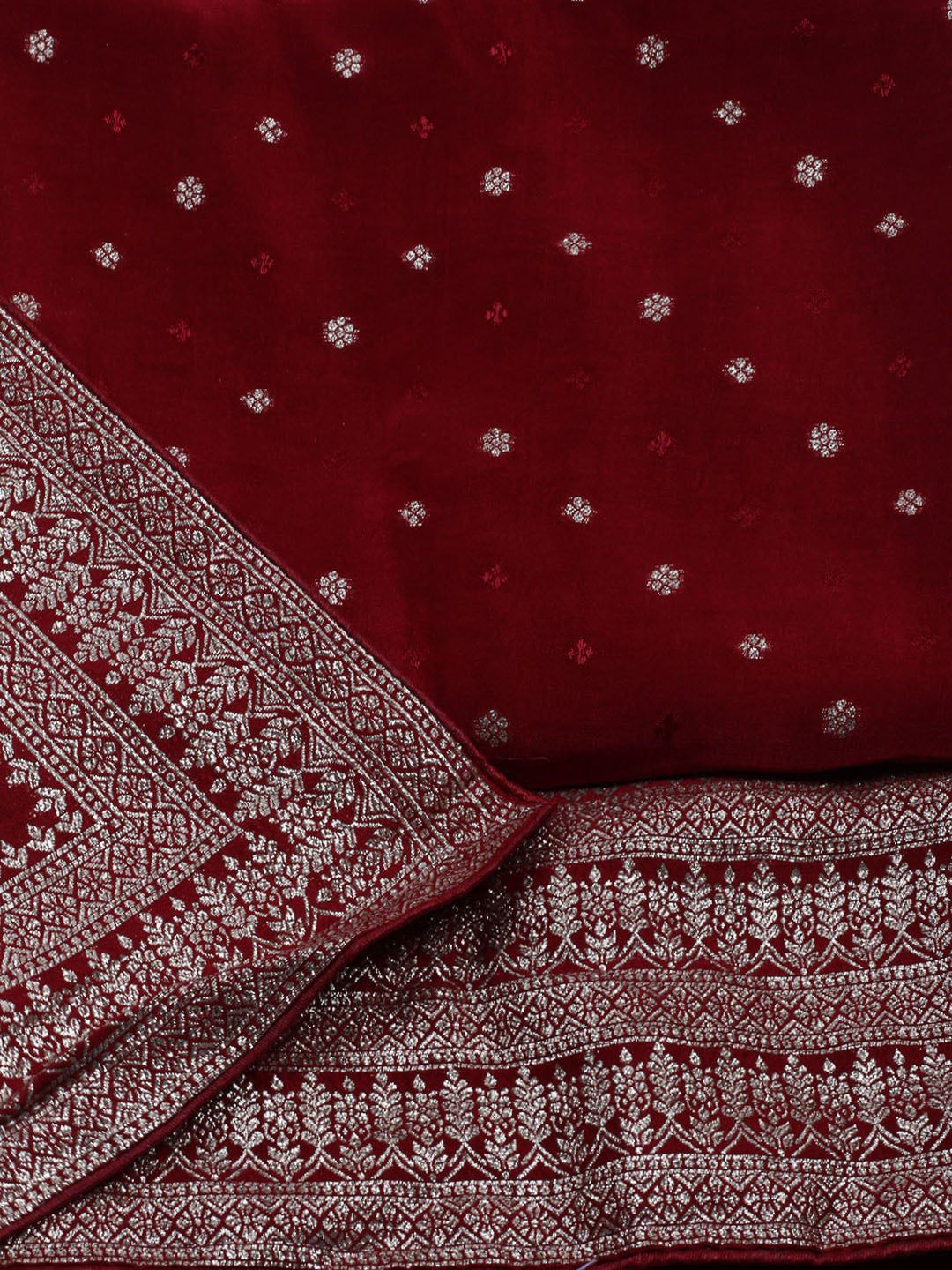 Embroidered Art Silk Unstitched Suit With Dupatta