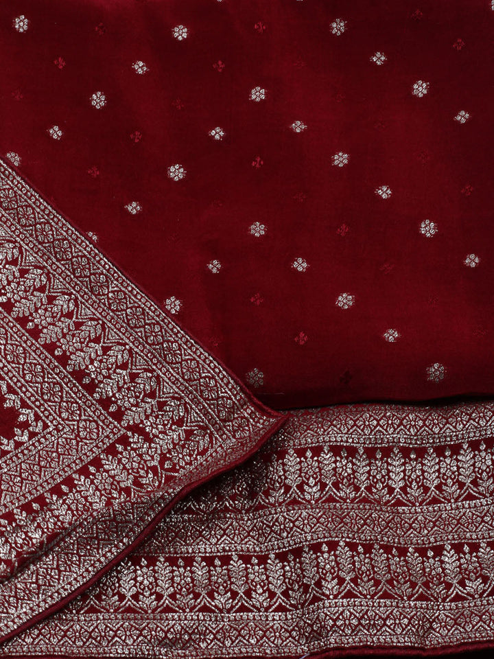 Embroidered Art Silk Unstitched Suit With Dupatta