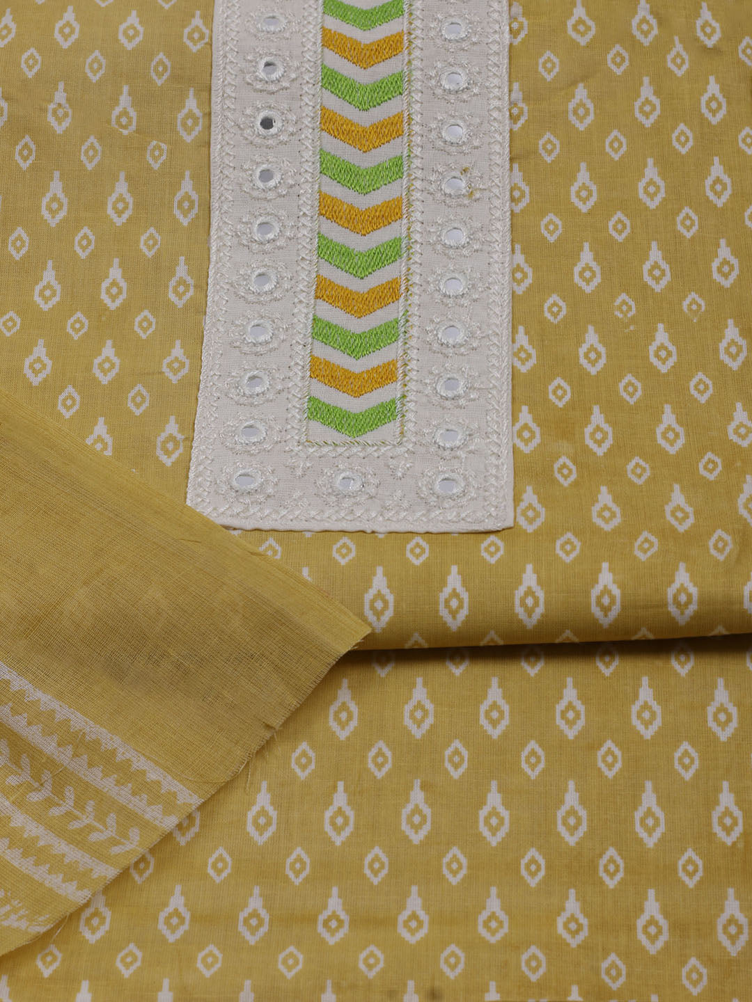 Printed Cotton Blend Unstitched Suit With Dupatta