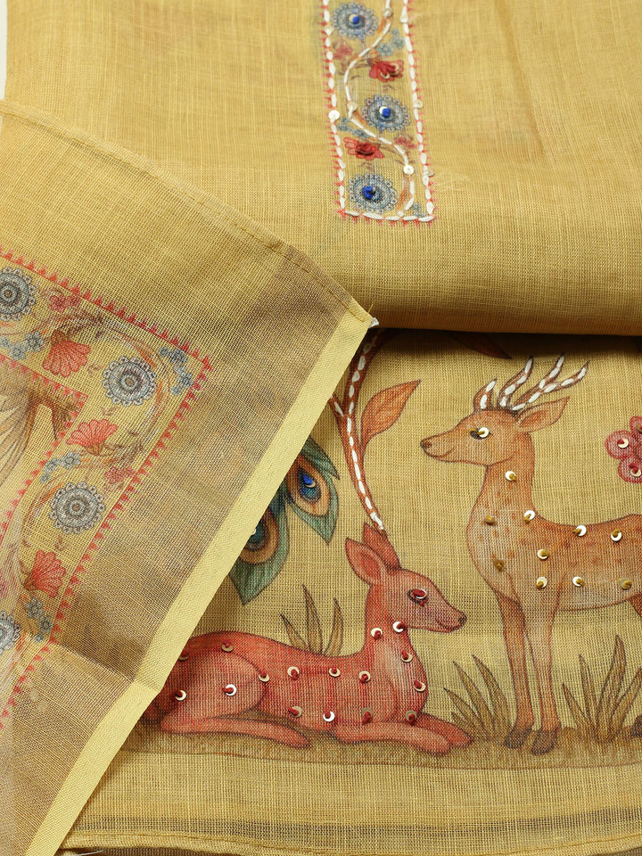 Embroidered Cotton Blend Unstitched Suit With Pant &amp; Dupatta