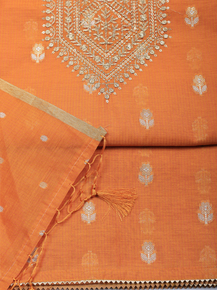 Embroidered Chanderi Unstitched Suit With Pant &amp; Dupatta