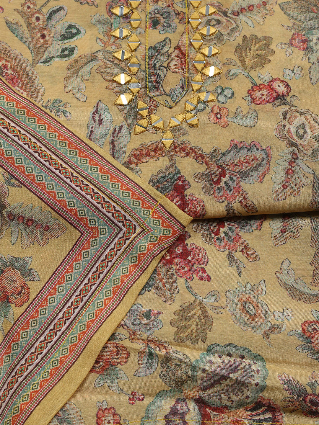 Embellished Muslin Unstitched Suit With Pant &amp; Dupatta