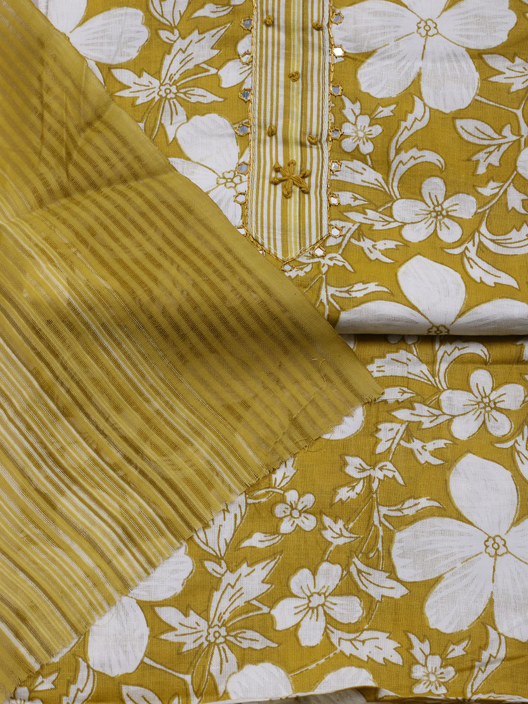 Floral Printed Cotton Blend Unstitched Suit With Dupatta