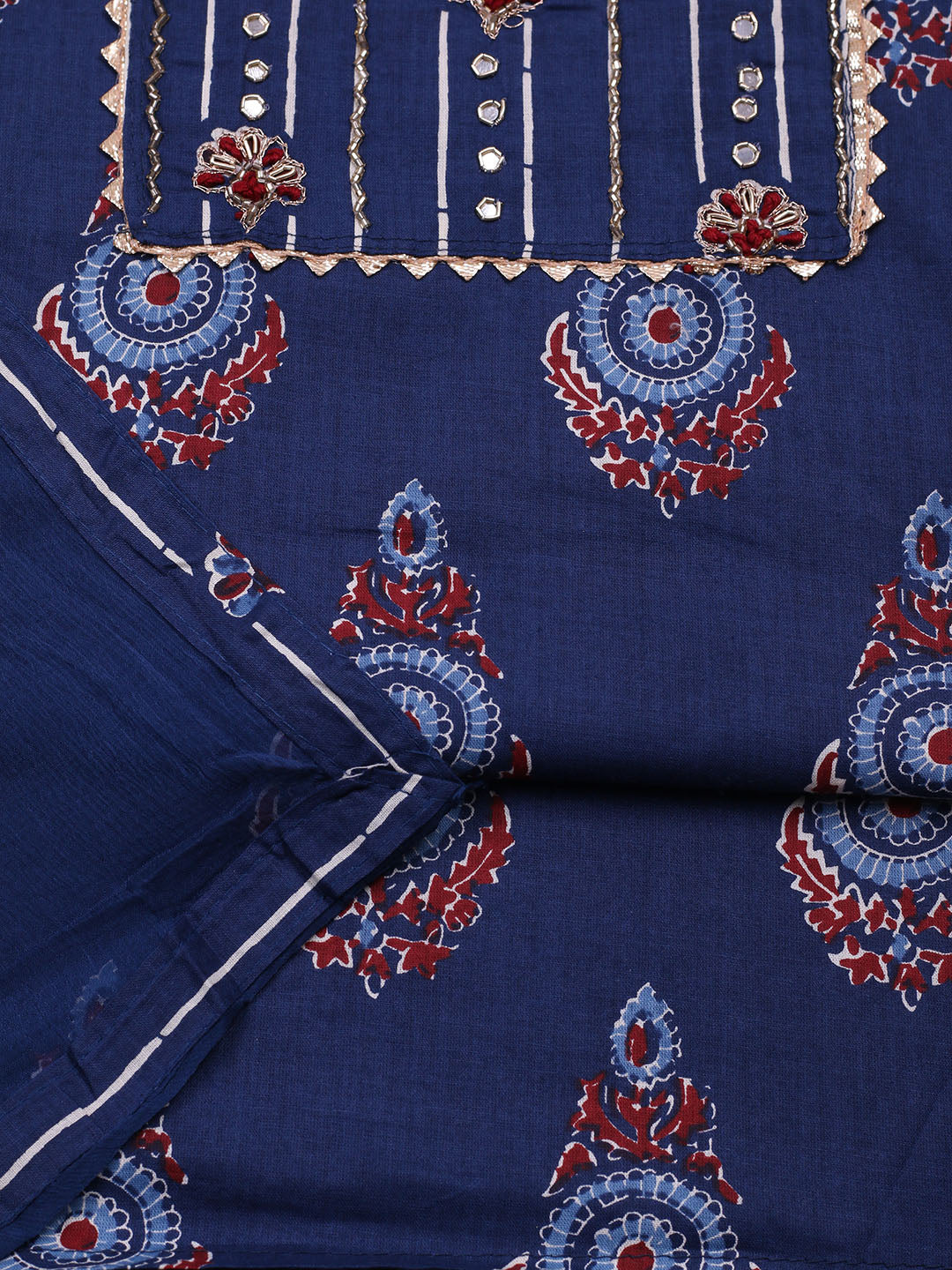 Embroidered Cotton Blend Unstitched Suit With Pant &amp; Dupatta