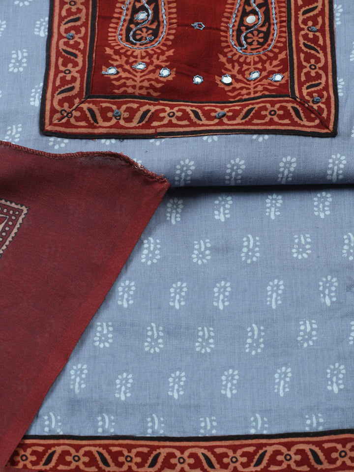 Printed Cotton Blend Unstitched Suit With Pant &amp; Dupatta